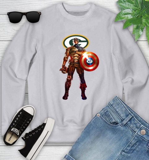 NFL Captain America Marvel Avengers Endgame Football Sports Green Bay Packers Youth Sweatshirt 4