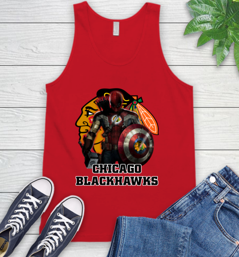 NHL Captain America Thor Spider Man Hawkeye Avengers Endgame Hockey Chicago Blackhawks Tank Top 6