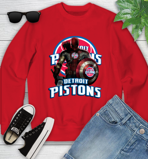 Detroit Pistons NBA Basketball Captain America Thor Spider Man Hawkeye Avengers Youth Sweatshirt 9