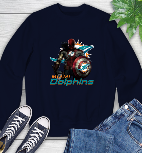 NFL Captain America Thor Spider Man Hawkeye Avengers Endgame Football Miami Dolphins Sweatshirt 3