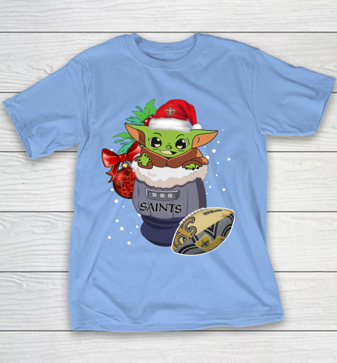 New Orleans Saints Christmas Baby Yoda Star Wars Funny Happy NFL Youth T-Shirt 10
