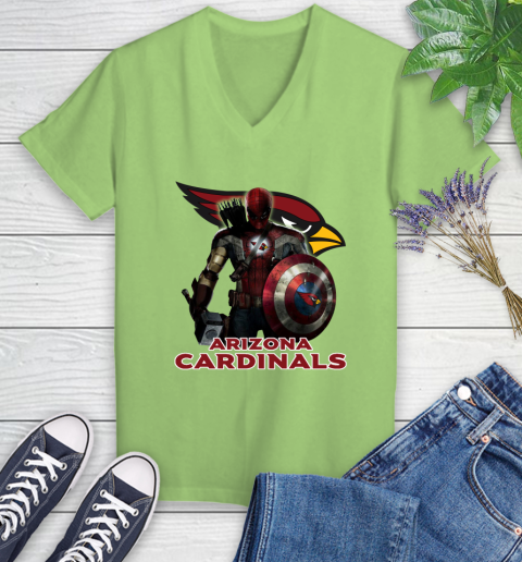 NFL Captain America Thor Spider Man Hawkeye Avengers Endgame Football Arizona Cardinals Women's V-Neck T-Shirt 11