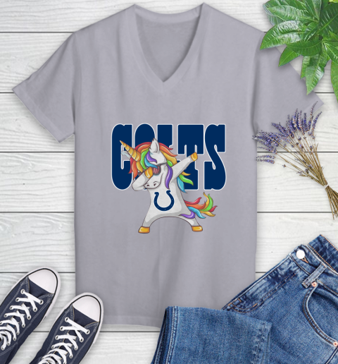 Indianapolis Colts NFL Football Funny Unicorn Dabbing Sports Women's V-Neck T-Shirt 4
