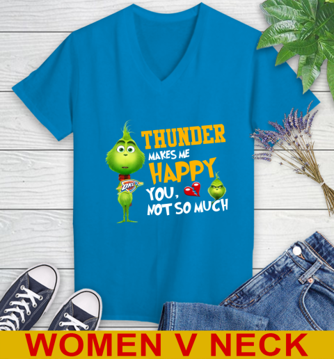 NBA Oklahoma City Thunder Makes Me Happy You Not So Much Grinch Basketball Sports Women's V-Neck T-Shirt 7