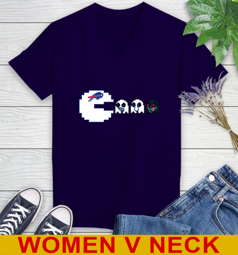 Buffalo Bills NFL Football Pac Man Champion Women's V-Neck T-Shirt 4