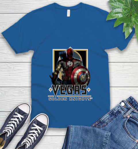 NHL Captain America Thor Spider Man Hawkeye Avengers Endgame Hockey Vegas Golden Knights V-Neck T-Shirt 6