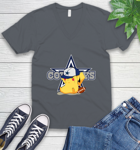 NFL Pikachu Football Sports Dallas Cowboys V-Neck T-Shirt 5