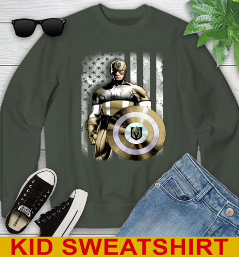 Vegas Golden Knights NHL Hockey Captain America Marvel Avengers American Flag Shirt Youth Sweatshirt 8
