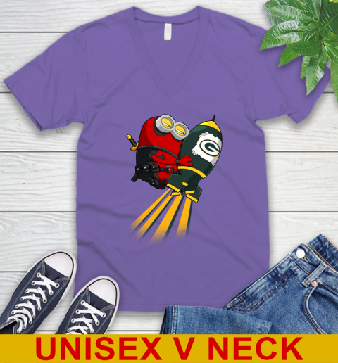 NFL Football Green Bay Packers Deadpool Minion Marvel Shirt V-Neck T-Shirt 8