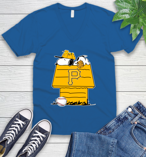 MLB Pittsburgh Pirates Snoopy Woodstock The Peanuts Movie Baseball T Shirt V-Neck T-Shirt 6