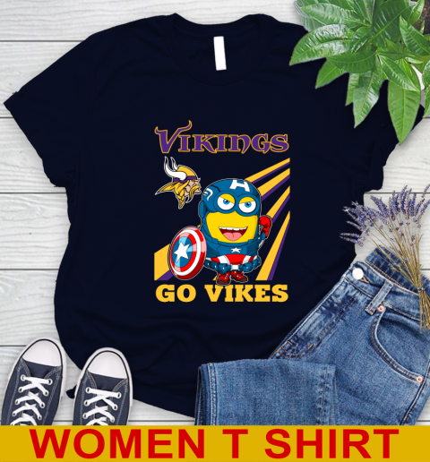 NFL Football Minnesota Vikings Captain America Marvel Avengers Minion Shirt Women's T-Shirt 2