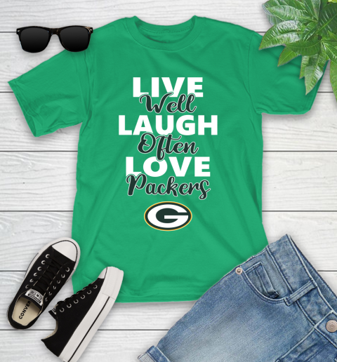 NFL Football Green Bay Packers Live Well Laugh Often Love Shirt Youth T-Shirt 7