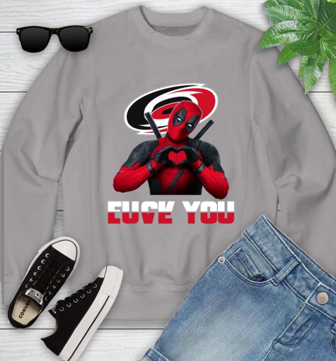 NHL Carolina Hurricanes Deadpool Love You Fuck You Hockey Sports Youth Sweatshirt 3