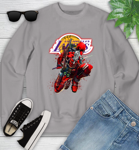 NBA Deadpool Marvel Comics Sports Basketball Los Angeles Lakers Youth Sweatshirt 4