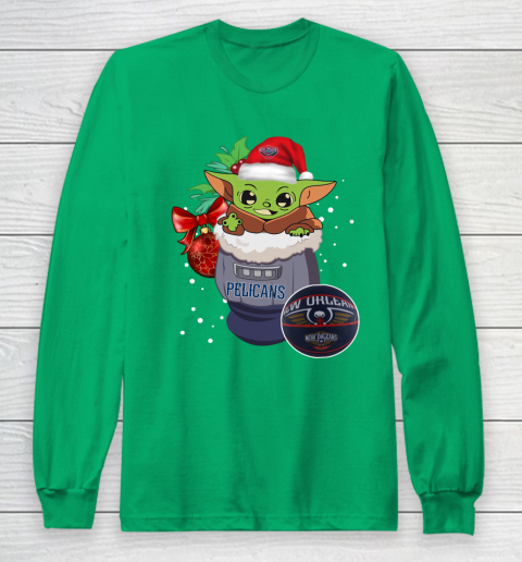 New Orleans Pelicans Christmas Baby Yoda Star Wars Funny Happy NBA Long Sleeve T-Shirt 7