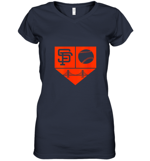 rptt womens san francisco baseball home plate vintage sf the city gift women v neck t shirt 39 front navy