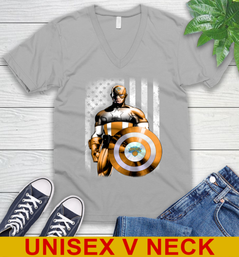New York Knicks NBA Basketball Captain America Marvel Avengers American Flag Shirt V-Neck T-Shirt 3