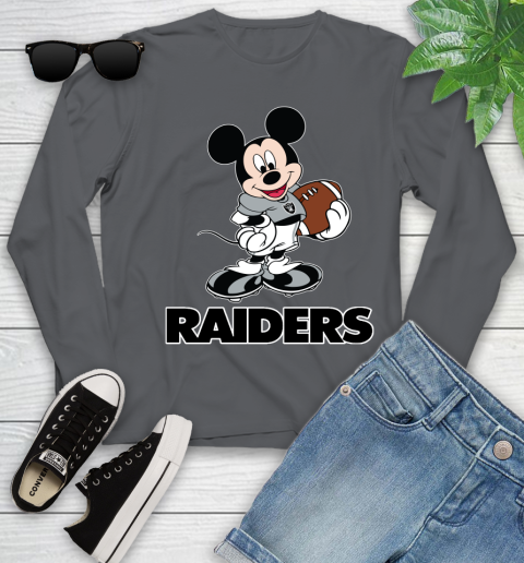NFL Football Oakland Raiders Cheerful Mickey Mouse Shirt Youth Long Sleeve 8