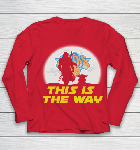 New York Knicks NBA Basketball Star Wars Yoda And Mandalorian This Is The Way Youth Long Sleeve 8