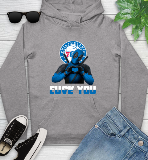 NBA Philadelphia 76ers Deadpool Love You Fuck You Basketball Sports Youth Hoodie 6