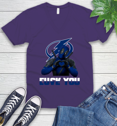 NHL Tampa Bay Lightning Deadpool Love You Fuck You Hockey Sports V-Neck T-Shirt 9
