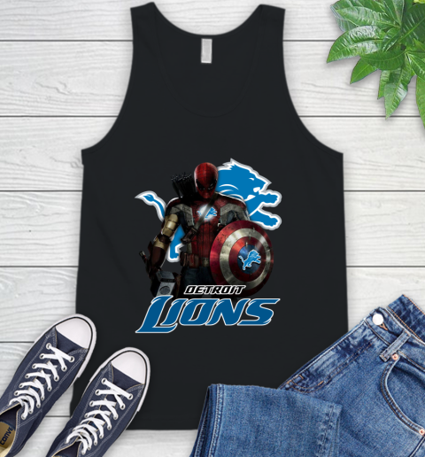 NFL Captain America Thor Spider Man Hawkeye Avengers Endgame Football Detroit Lions Tank Top 2