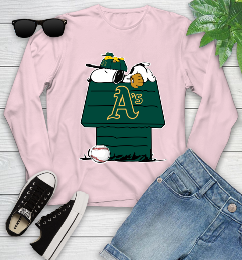 MLB Oakland Athletics Snoopy Woodstock The Peanuts Movie Baseball T Shirt Youth Long Sleeve 10