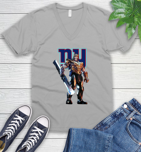 NFL Thanos Gauntlet Avengers Endgame Football New York Giants V-Neck T-Shirt 4