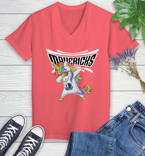 Dallas Mavericks NBA Basketball Funny Unicorn Dabbing Sports Women's V-Neck T-Shirt 6