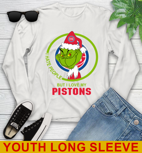 Detroit Pistons NBA Christmas Grinch I Hate People But I Love My Favorite Basketball Team Youth Long Sleeve 12