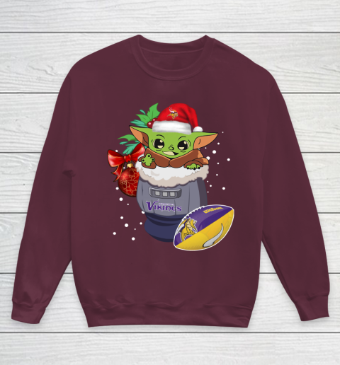Minnesota Vikings Christmas Baby Yoda Star Wars Funny Happy NFL Youth Sweatshirt 5