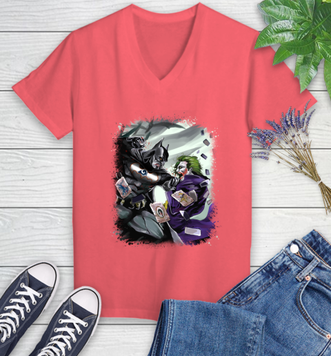 Los Angeles Rams NFL Football Batman Fighting Joker DC Comics Women's V-Neck T-Shirt 6