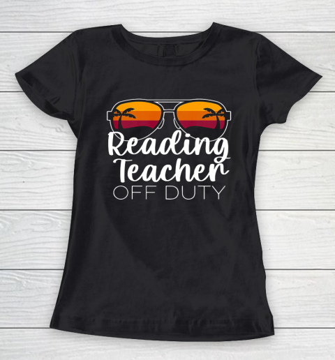 Reading Teacher Off Duty Sunglasses Beach Sunset Women's T-Shirt