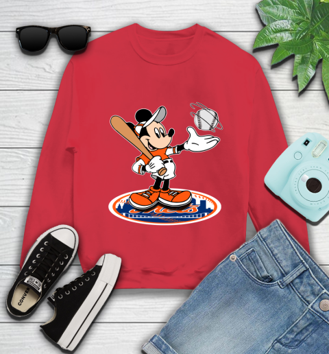 MLB Baseball New York Mets Cheerful Mickey Disney Shirt Youth Sweatshirt 8