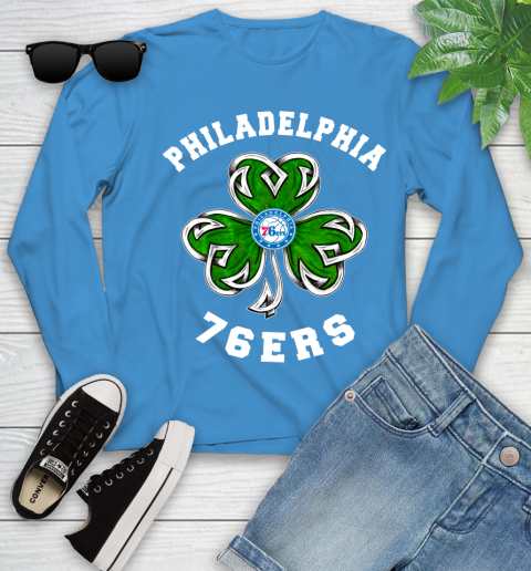 NBA Philadelphia 76ers Three Leaf Clover St Patrick's Day Basketball Sports Youth Long Sleeve 8