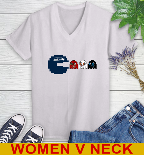 Seattle Seahawks NFL Football Pac Man Champion Women's V-Neck T-Shirt