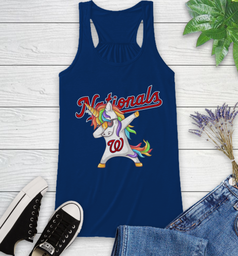 Washington Nationals MLB Baseball Funny Unicorn Dabbing Sports Racerback Tank 9