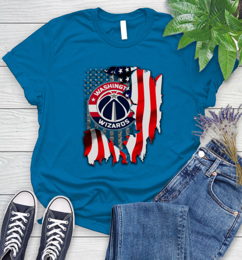 Washington Wizards NBA Basketball American Flag Women's T-Shirt 10