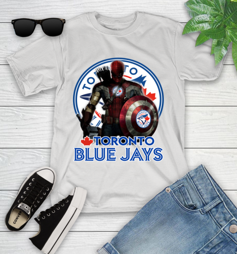 MLB Captain America Thor Spider Man Hawkeye Avengers Endgame Baseball Toronto Blue Jays Youth T-Shirt