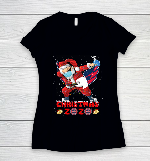 Washington Capitals Funny Santa Claus Dabbing Christmas 2020 NHL Women's V-Neck T-Shirt