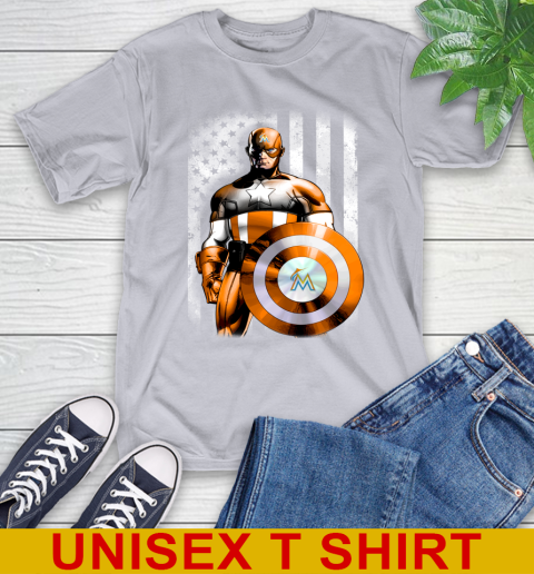 Miami Marlins MLB Baseball Captain America Marvel Avengers American Flag Shirt T-Shirt 5
