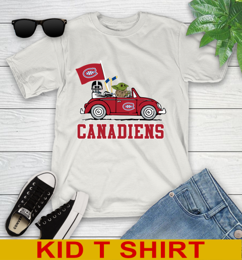 NHL Hockey Montreal Canadiens Darth Vader Baby Yoda Driving Star Wars Shirt Youth T-Shirt 12