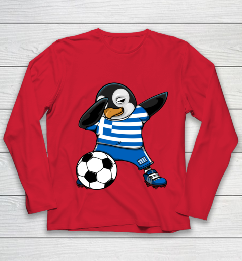 Dabbing Penguin Greece Soccer Fans Jersey Football Lovers Youth Long Sleeve 7
