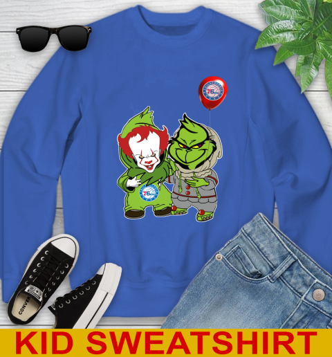 Philadelphia 76ers Baby Pennywise Grinch Christmas NBA Basketball Youth Sweatshirt 7