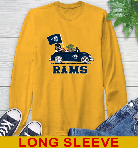 NFL Football Los Angeles Rams Darth Vader Baby Yoda Driving Star Wars Shirt Long Sleeve T-Shirt 3