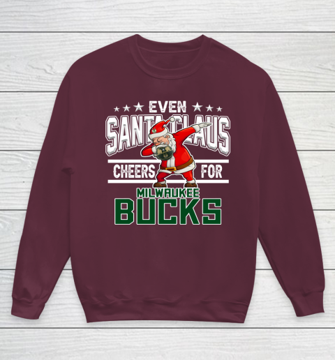 Milwaukee Bucks Even Santa Claus Cheers For Christmas NBA Youth Sweatshirt 4