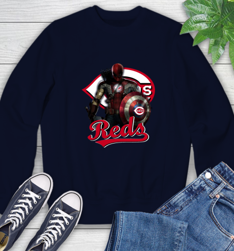 MLB Captain America Thor Spider Man Hawkeye Avengers Endgame Baseball Cincinnati Reds Sweatshirt 3