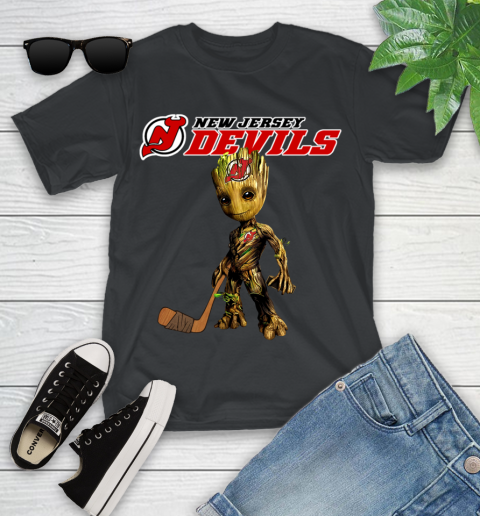 New Jersey Devils NHL Hockey Groot Marvel Guardians Of The Galaxy Youth T- Shirt
