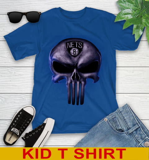 Brooklyn Nets NBA Basketball Punisher Skull Sports Youth T-Shirt 10