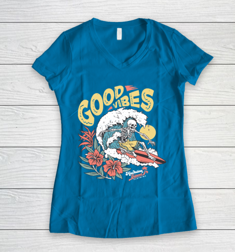 Good Vibes Skeleton Surfer Women's V-Neck T-Shirt 5